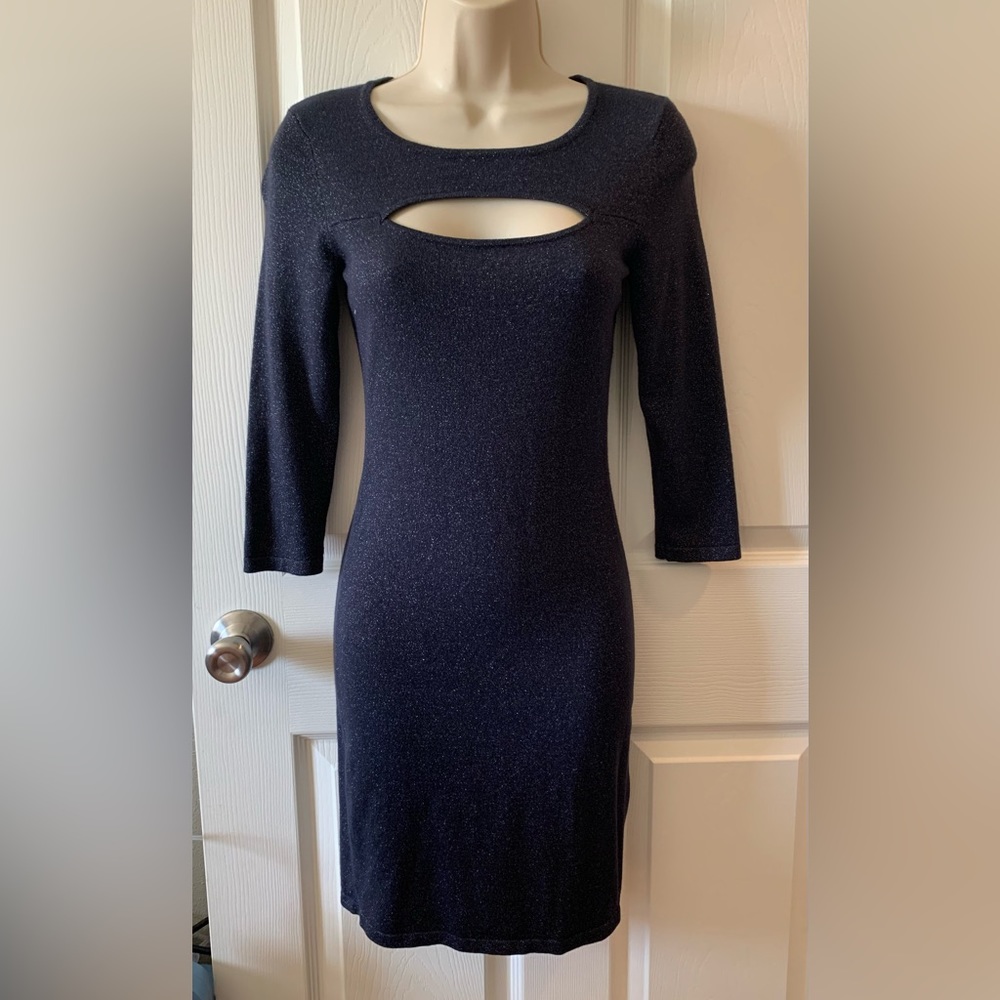 Express XS Navy Blue Long Sleeve Dress with Cut-Out Neckline